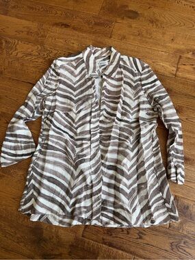 iLinen Womens XL linen Button Front Shirt tan brown Zebra Pockets like new